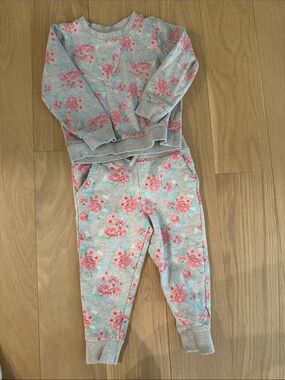 Janie and Jack Grey Sweatshirt & Joggers with Pink Floral Print
